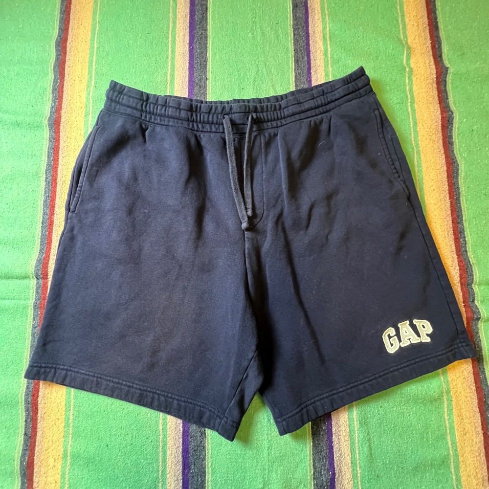 Gap Sweat Shorts Mens XL Navy Blue Fleece Logo Drawstring Lounge Athletic